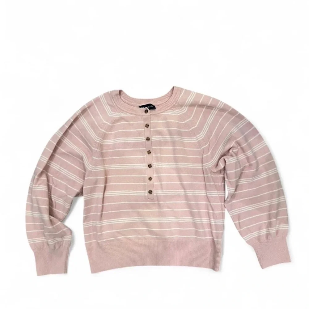 GAP Pink Striped Crewneck Henley Sweater - Picture 4 of 5